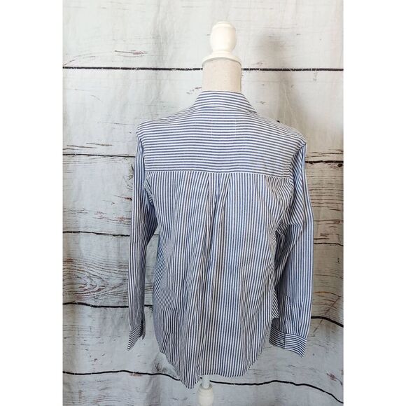 Rails Frances Banker Stripe with Floral Embroidery Patches Button Up Top Size Me - Picture 3 of 7